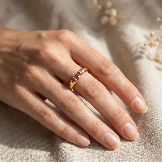 Adjustable Birthstone(July) Open Ring Set 18K Gold Plated Stainless Steel Minimalist Dainty – product detail