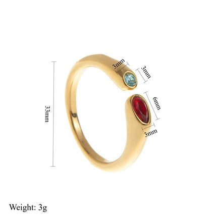 Adjustable Birthstone(July) Open Ring Set 18K Gold Plated Stainless Steel Minimalist Dainty – shape and profile