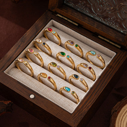 Adjustable Birthstone(July) Open Ring Set 18K Gold Plated Stainless Steel Minimalist Dainty – hardware detail