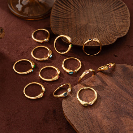 Adjustable Birthstone(July) Open Ring Set 18K Gold Plated Stainless Steel Minimalist Dainty – product perspective