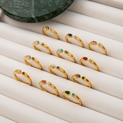 Adjustable Birthstone(July) Open Ring Set 18K Gold Plated Stainless Steel Minimalist Dainty – surface and form