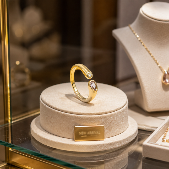Adjustable Birthstone(October) Open Ring Set 18K Gold Plated Stainless Steel Minimalist Dainty – product detail