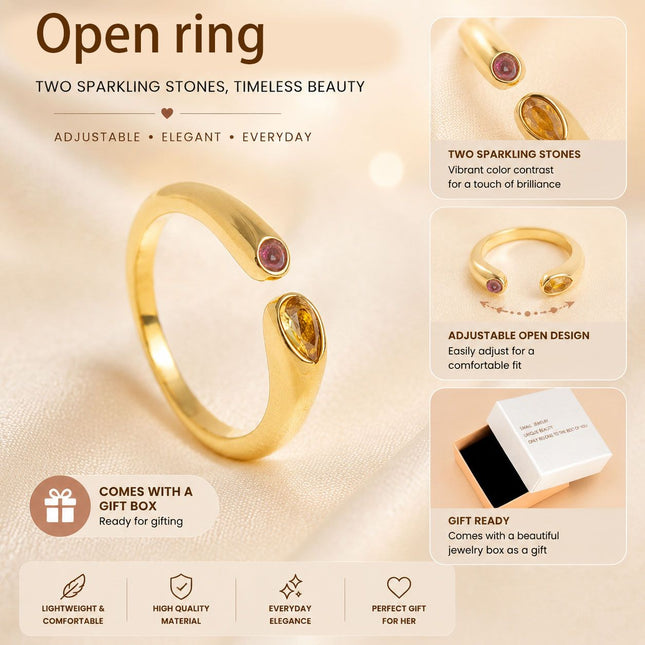 Adjustable Birthstone(November) Open Ring Set 18K Gold Plated Stainless Steel Minimalist Dainty