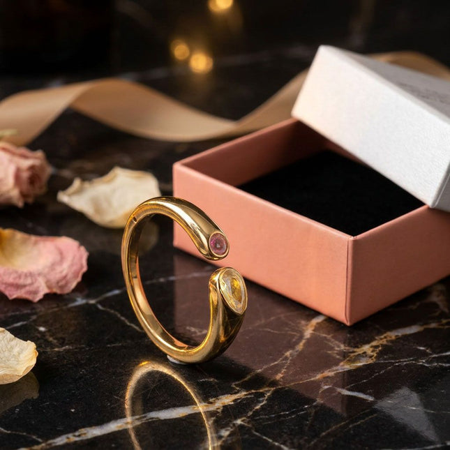 Adjustable Birthstone(November) Open Ring Set 18K Gold Plated Stainless Steel Minimalist Dainty – product detail