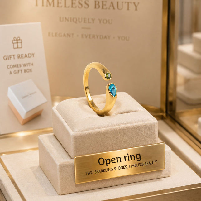 Adjustable Birthstone(December) Open Ring Set 18K Gold Plated Stainless Steel Minimalist Dainty – product detail