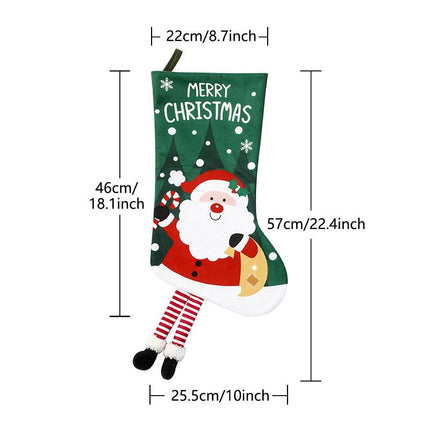 Christmas Reindeer Hanging Stocking - Festive Green Christmas Reindeer Design Hanging Sock with Dangling Legs Plush Holiday Fireplace Tree Decoration Gift Storage Bag for Home Seasonal Decor