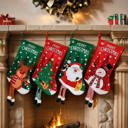 Santa Claus Hanging Stocking - Festive GreenSanta Claus Design Hanging Sock with Dangling Legs Plush Holiday Fireplace Tree Decoration Gift Storage Bag for Home Seasonal Decor