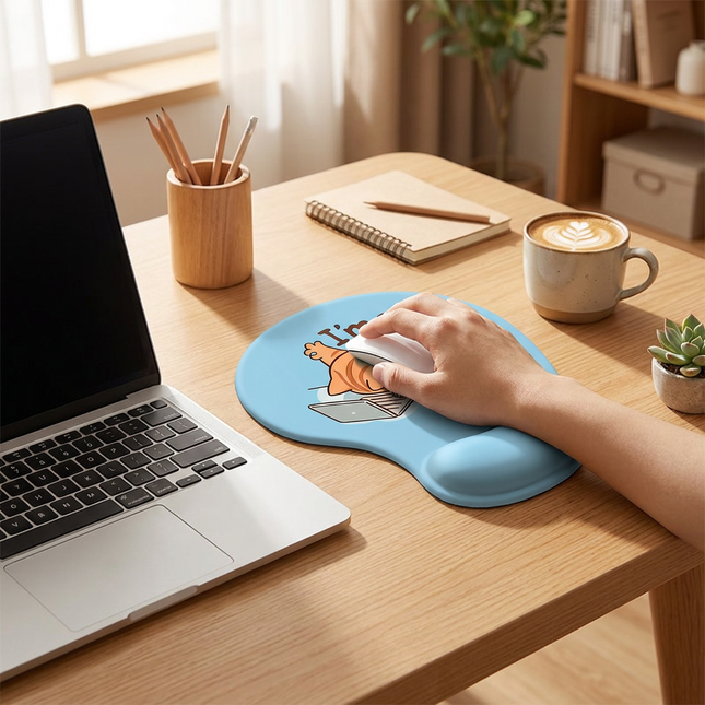 Ergonomic Gel Wrist Support Mouse Pad Cat pattern (I'm ok) Soft Silicone Wrist Rest Desk – product detail