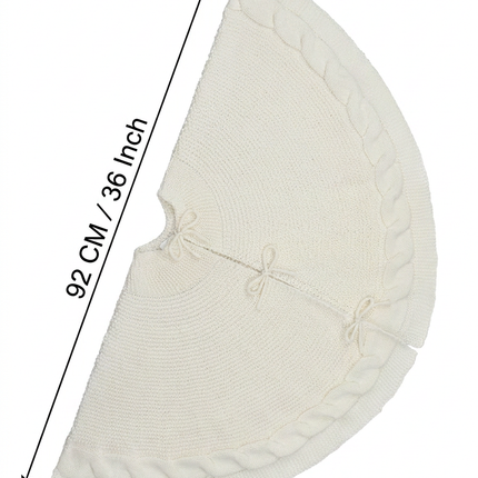 Knitted Christmas Tree Skirt 36 Inch White Round Tree Base Cover with Cable Knit Border Soft Holiday Tree Skirt Rustic Christmas Decor for Home Fireplace Party Festive Gift Display
