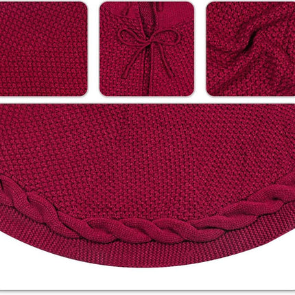 Knitted Christmas Tree Skirt & Santa Stocking Combo Set Festive Holiday Home Decor Reusable Xmas Decoration Fireplace Tree Base Cover Gift Ready Seasonal Ornament