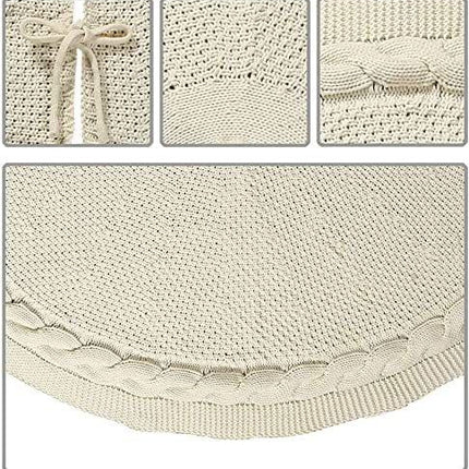 Festive Holiday Home Decoration Set - White Knitted Christmas Tree Skirt & Reindeer Stocking Combo for Cozy Seasonal Styling