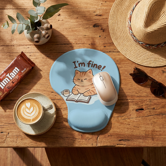 Ergonomic Gel Wrist Support Mouse Pad Cat reading pattern (I'm fine) Soft Silicone Wrist Rest – product detail