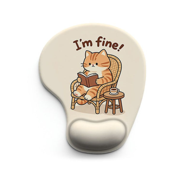 Ergonomic Gel Wrist Support Mouse Pad Pattern of a cat sitting in a chair reading V888-ELOSUNG5448