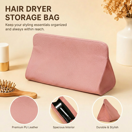 Pink Hair Dryer Storage Bag - Faux Leather Travel Organizer with Magnetic Closure, Waterproof Heat Resistant Pouch for Straighteners Curling Irons and Styling Tools