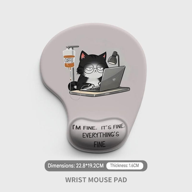 Ergonomic Gel Wrist Support Mouse Pad Cat goes to work pattern Soft Silicone Wrist Rest V888-ELOSUNG5449