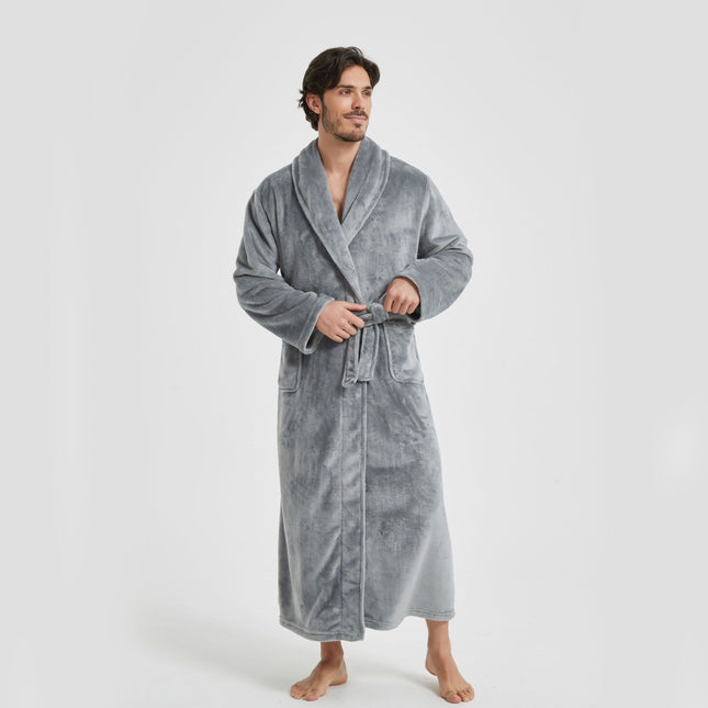 Men's Flannel Bathrobe Grey XXL – product detail