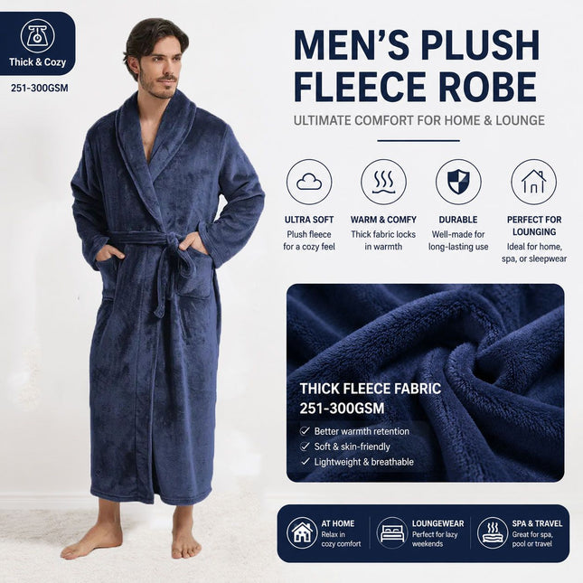 Men's Flannel Bathrobe blue L V888-ELOSUNG54492