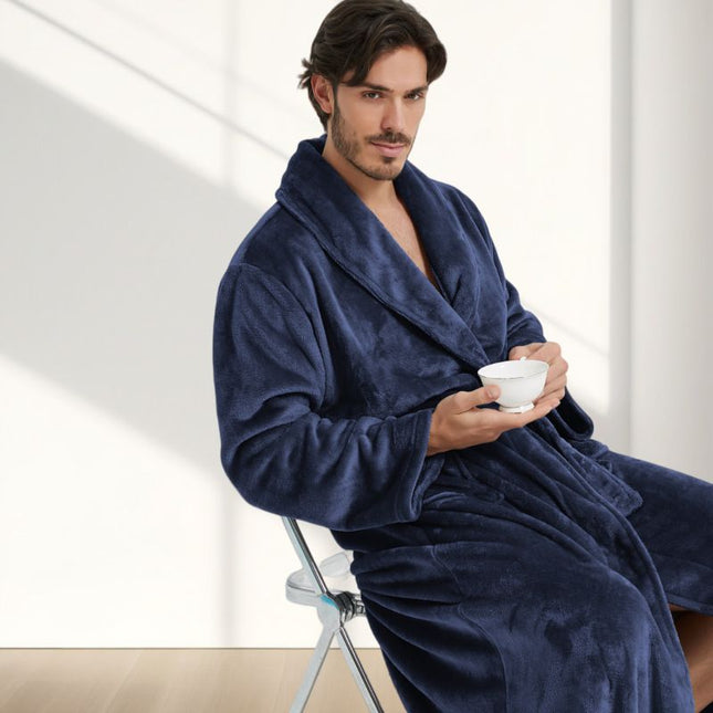 Men's Flannel Bathrobe blue XXL – product detail