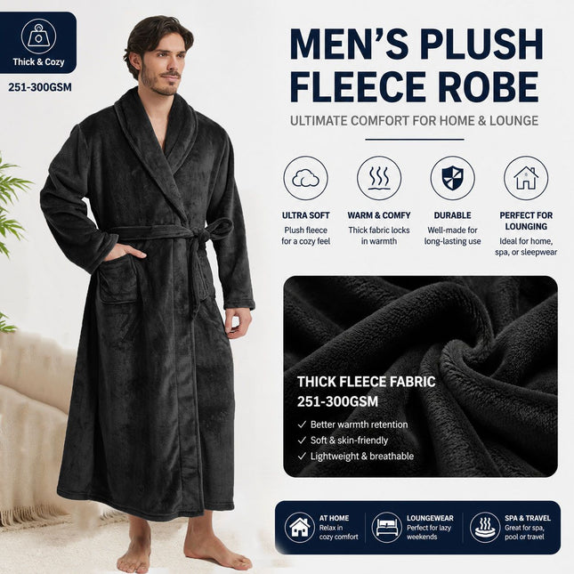 Men's Flannel Bathrobe Black M V888-ELOSUNG54495