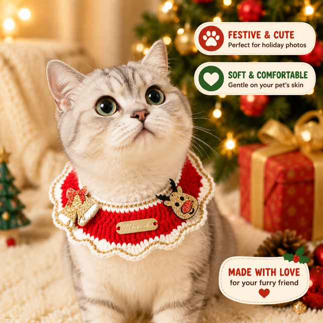 Christmas Pet Collar(Bell-shaped deer) Knitted Festive Dog Cat Collar Red Green Adjustable – product detail