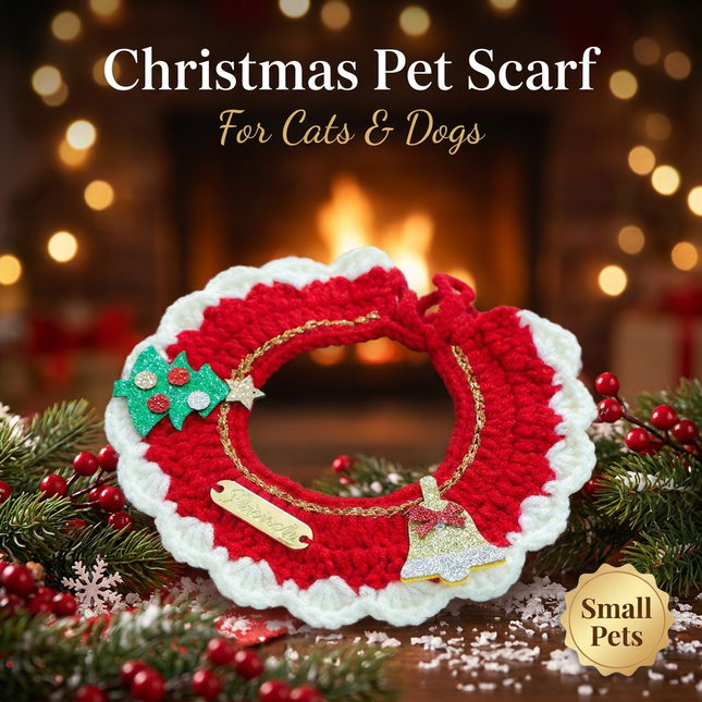 Christmas Pet Collar(Tree bell) Knitted Festive Dog Cat Collar Red Green Adjustable Soft