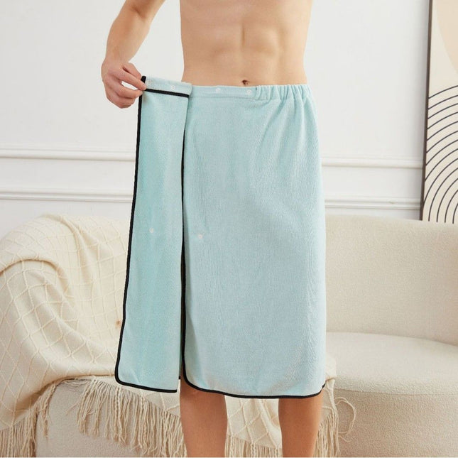Men's Bath Wrap Microfiber Quick Dry Absorbent Adjustable Snap Closure Light blue Bath Towel – product detail