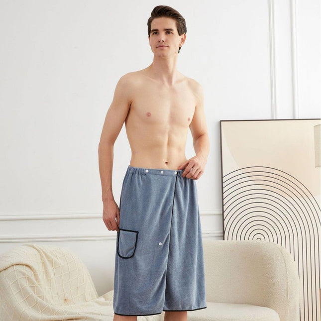 Men's Bath Wrap Microfiber Quick Dry Absorbent Adjustable Snap Closure Navy blue Bath Towel – product detail