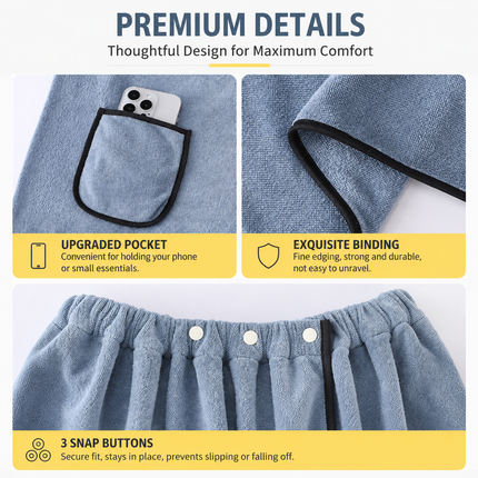 Men's Bath Wrap Microfiber Quick Dry Absorbent Adjustable Snap Closure Navy blue Bath Towel – shape and profile
