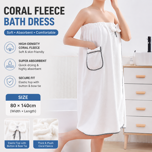 White Women's Coral Fleece Wearable Bath Towel Wrap