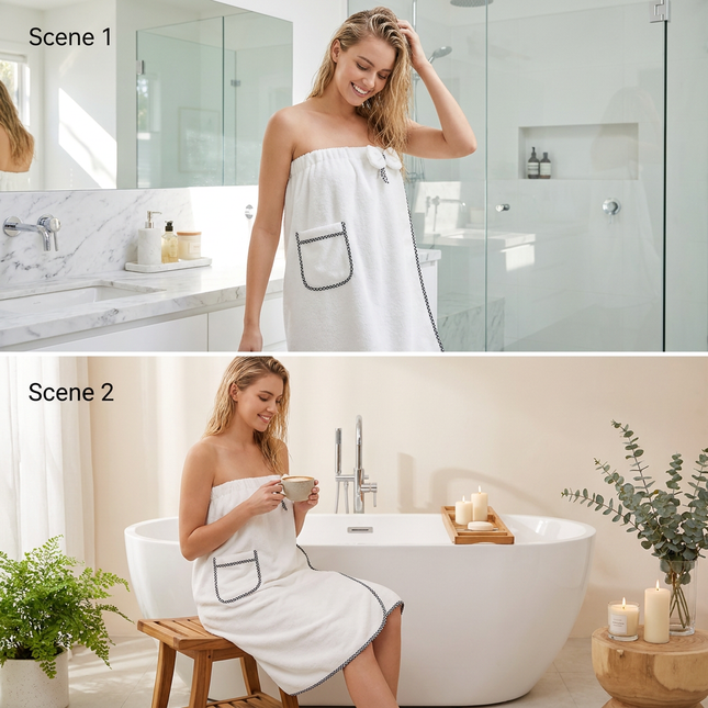 White Women's Coral Fleece Wearable Bath Towel Wrap – product detail