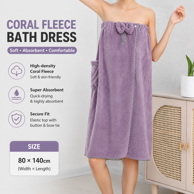 Purple Women's Coral Fleece Wearable Bath Towel Wrap