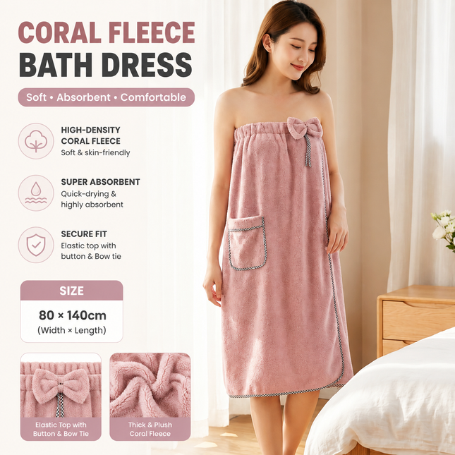 Peach Women's Coral Fleece Wearable Bath Towel Wrap