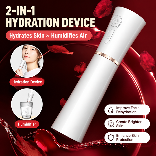 White 2 in 1 Portable Facial Mist Humidifier Nano Mist Sprayer Hydration Device USB Rechargeable