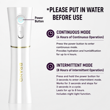 White 2 in 1 Portable Facial Mist Humidifier Nano Mist Sprayer Hydration Device USB Rechargeable Skin Moisturising Sprayer for Home Office Travel Beauty Skincare