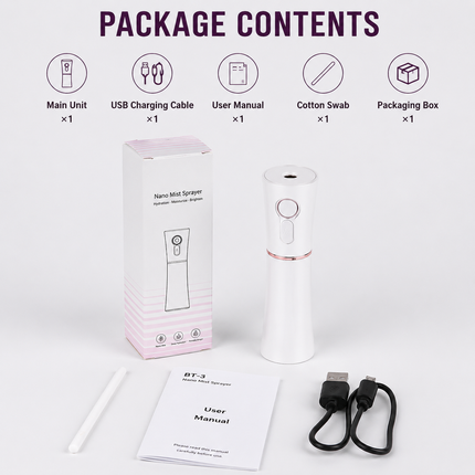 White 2 in 1 Portable Facial Mist Humidifier Nano Mist Sprayer Hydration Device USB Rechargeable Skin Moisturising Sprayer for Home Office Travel Beauty Skincare
