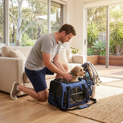 Blue Pet Carrier Bag - Breathable Meshfor Small Dogs and Cats  Travel Carrier Airline Travel Ready Adjustable Shoulder Strap Durable Ventilated Design (44x25x28cm)