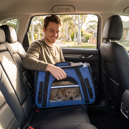 Blue Pet Carrier Bag - Breathable Meshfor Small Dogs and Cats  Travel Carrier Airline Travel Ready Adjustable Shoulder Strap Durable Ventilated Design (44x25x28cm)