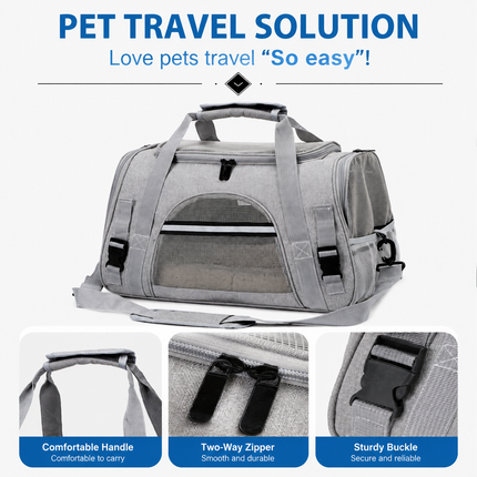 Grey Pet Carrier Bag - Breathable Meshfor Small Dogs and Cats  Travel Carrier Airline Travel Ready Adjustable Shoulder Strap Durable Ventilated Design (44x25x28cm)
