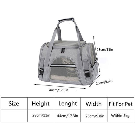 Grey Pet Carrier Bag - Breathable Meshfor Small Dogs and Cats  Travel Carrier Airline Travel Ready Adjustable Shoulder Strap Durable Ventilated Design (44x25x28cm)
