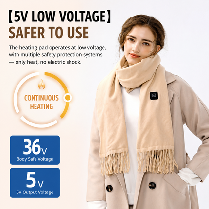 Camel USB Heated Scarf Electric Heating Winter Scarf Smart Temperature Control Warm Thermal Neck Warmer USB Powered Heated Scarf for Women Men