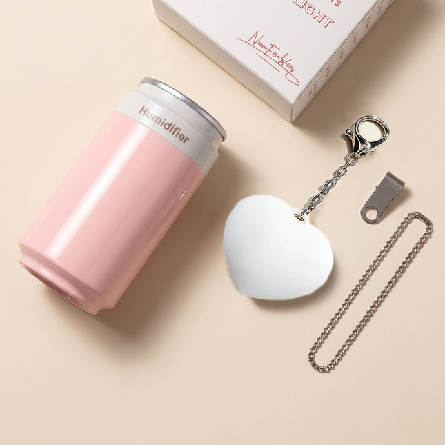 Heart Touch Sensor LED Keychain Light Plus Pink Mini Can Humidifier Aromatherapy Diffuser Set Portable USB – product detail