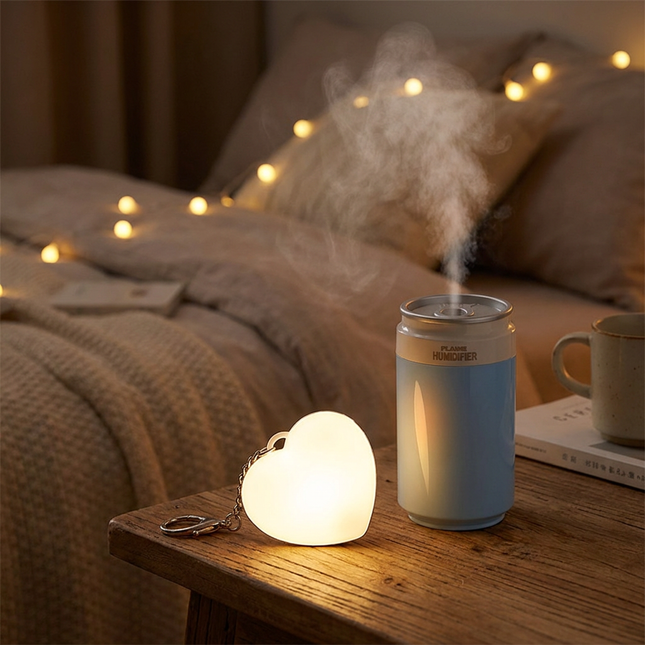 Heart Touch Sensor LED Keychain Light Plus Blue Mini Can Humidifier Aromatherapy Diffuser Set Portable USB – product detail