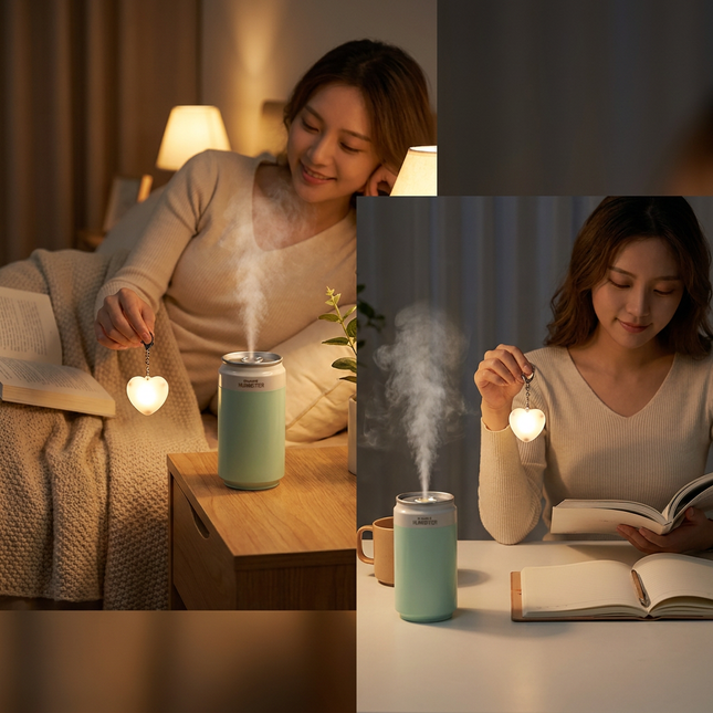 Heart Touch Sensor LED Keychain Light Plus Green Mini Can Humidifier Aromatherapy Diffuser Set Portable – product detail