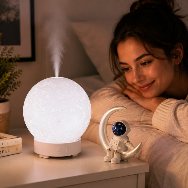 Moonlight Dreams Moon Lamp Humidifier Night Light USB Aroma Diffuser with Astronaut Figurine 7-Color – product detail