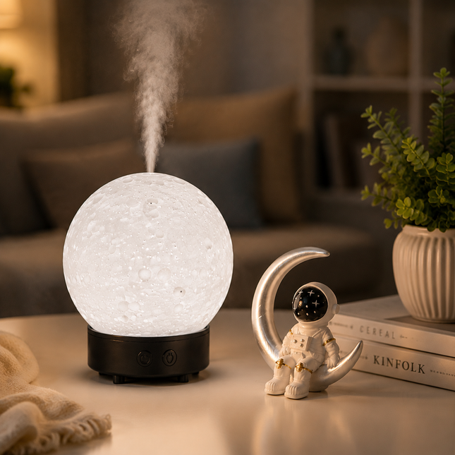 Moonlight Dreams Moon Lamp Humidifier Night Light USB Aroma Diffuser with Astronaut Figurine 7-Color LED – product detail