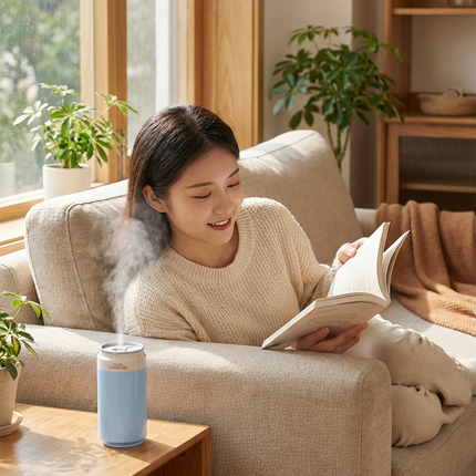 Blue USB Rechargeable Humidifier Aroma Diffuser Mini Can Mist Maker Portable Car Home Desktop Air Moisturizer with LED Light