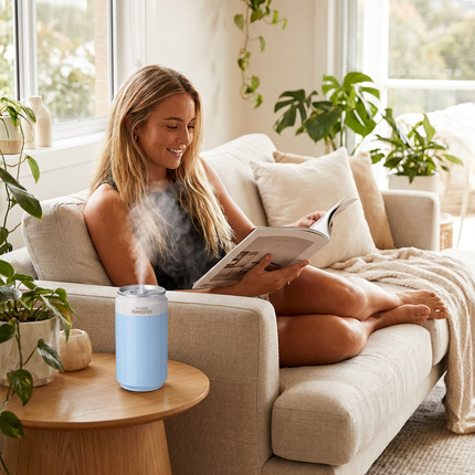 Blue USB Rechargeable Humidifier Aroma Diffuser Mini Can Mist Maker Portable Car Home Desktop Air Moisturizer with LED Light