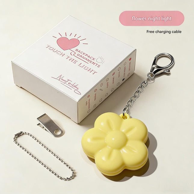 Yellow Touch Activated Flower Keychain Light Cute Portable LED Night Light Keyring Mini Rechargeable – product detail