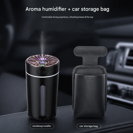 Black Car Aroma Diffuser Humidifier with Storage Box, USB Powered Car Air Freshener Mist Maker, Portable Vehicle Humidifier with Organizer Holder, Essential Oil Diffuser for Auto Interior Decoration