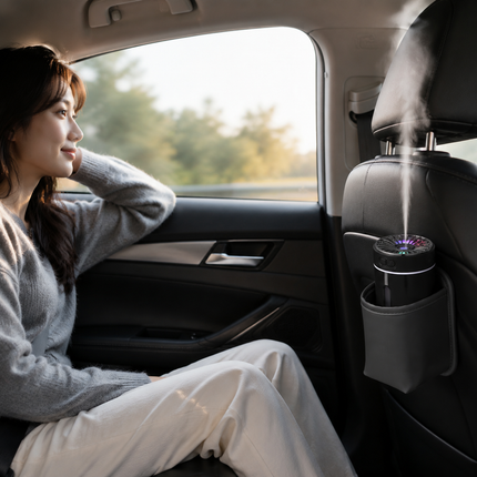 Black Car Aroma Diffuser Humidifier with Storage Box, USB Powered Car Air Freshener Mist Maker, Portable Vehicle Humidifier with Organizer Holder, Essential Oil Diffuser for Auto Interior Decoration